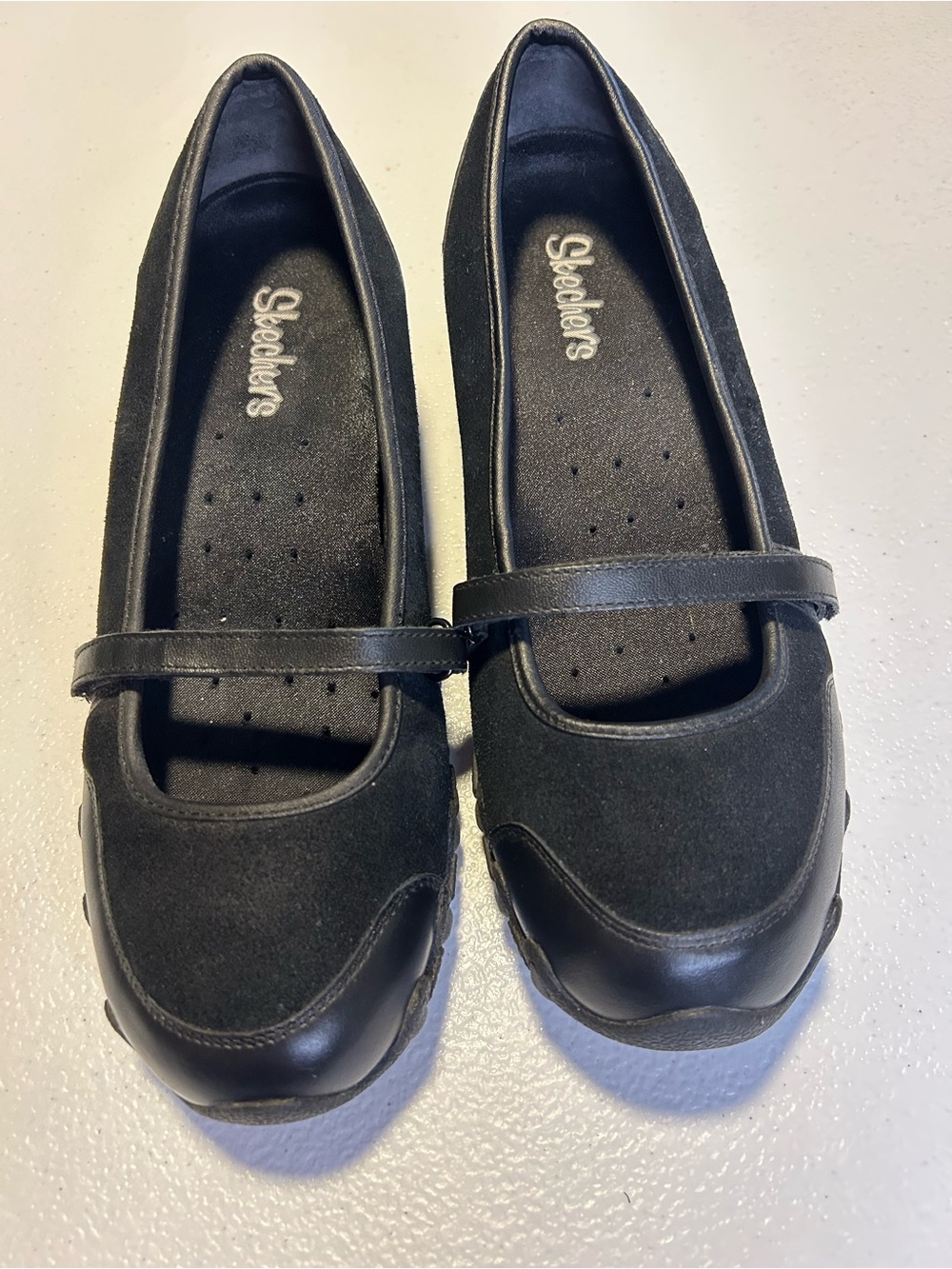 Skechers Black Mary Jane Flats with Strap Detail